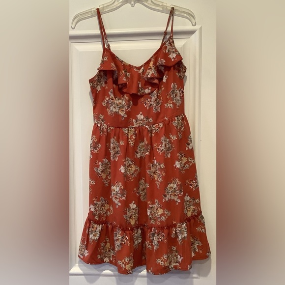 Xhiliration Mini Dress Size Small Spaghetti Straps Orange Floral Print Y2K 90s - Picture 1 of 10